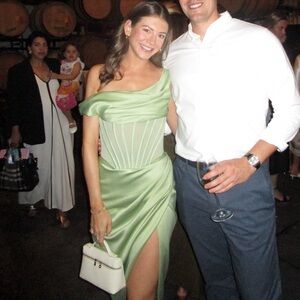 House of CB London Lulu corset sheer panel satin draped midi dress in Pistachio